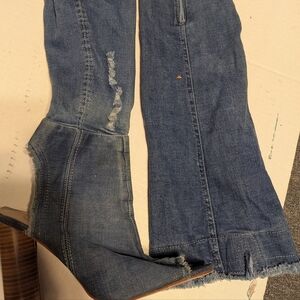 Denim Over the Knee Boots Open Toe Distressed Size 9